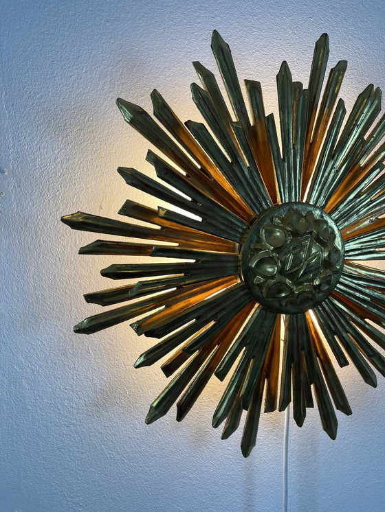 Image 1 of Wandlampe Sunburst Sonnenschliff Mid-Century Holz