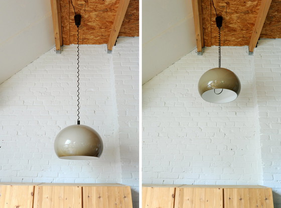 Image 1 of Vintage Braun/Beige Plexiglas 70S Pendelleuchte mit Zugpendel