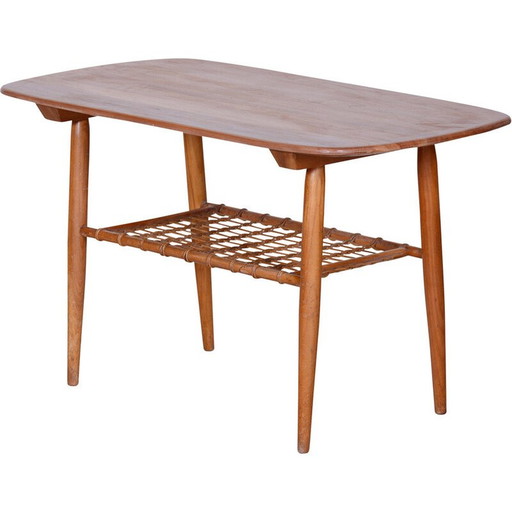 Vintage Couchtisch aus Kirschbaum und Rattan, 1950er Jahre
