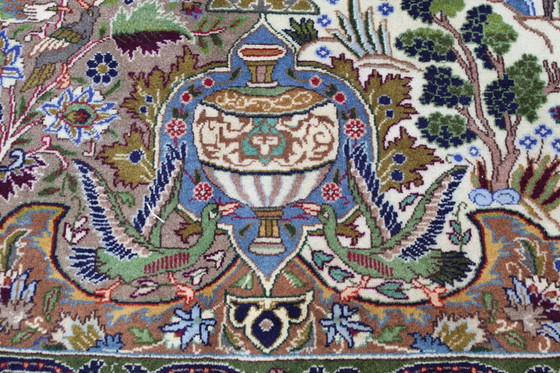 Image 1 of Original Handgeknüpfter Perserteppich Kashmar Fein Paradise Design 384 X 302 Cm Top Zustand