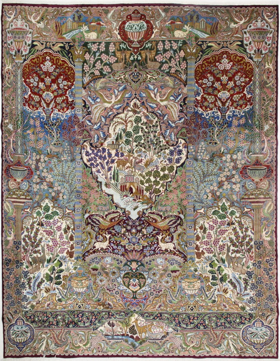 Image 1 of Original Handgeknüpfter Perserteppich Kashmar Fein Paradise Design 384 X 302 Cm Top Zustand