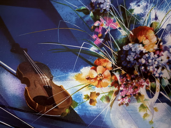 Image 1 of Raymond Poulet: "Bouquet Et Violon". Signierte und nummerierte Lithographie.