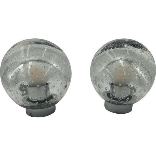 Paar alte Kugellampen aus Muranoglas und verchromtem Metall, 1960