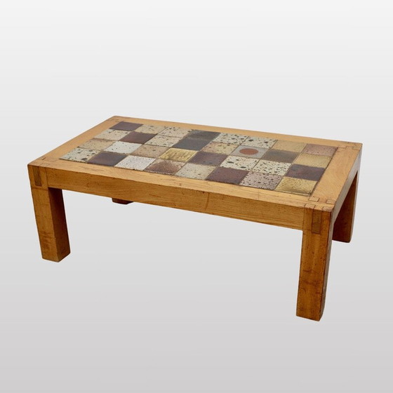 Image 1 of Vintage Couchtisch aus Steingut mit Ulmenbeinen, Frankreich 1960