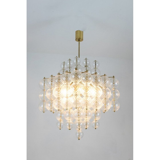 Image 1 of Vintage-Kronleuchter aus geblasenem Glas und vergoldetem Messing, Italien 1970