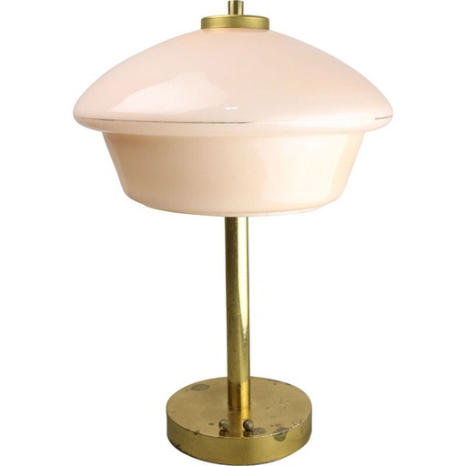 Mid Century Tischlampe aus Messing und Glas