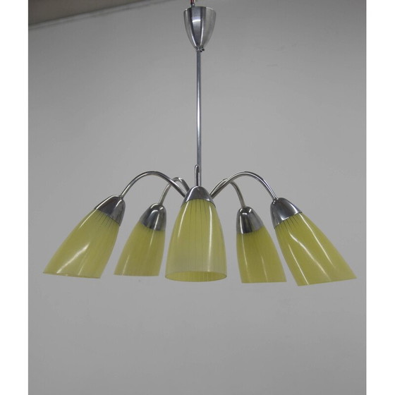 Image 1 of Mid-Century 5-flammiger Kronleuchter, Tschechoslowakei 1950er Jahre