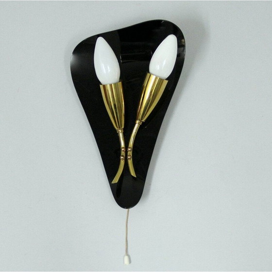 Image 1 of Vintage Wandleuchte aus Messing und schwarzem Plexiglas, Frankreich, 1950