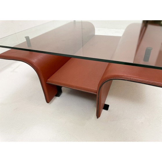 Image 1 of Vintage Couchtisch aus Leder und Glas, Italien 1980