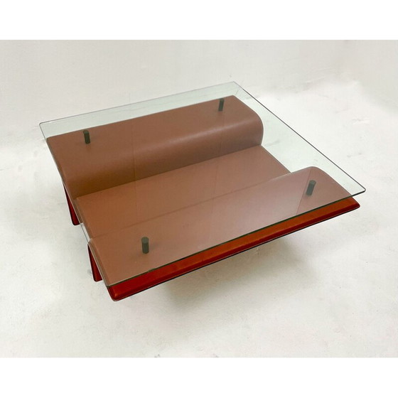 Image 1 of Vintage Couchtisch aus Leder und Glas, Italien 1980