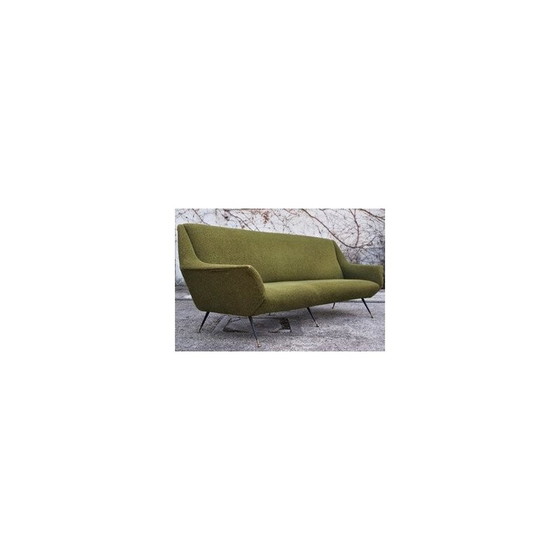 Image 1 of Vintage geschwungenes Sofa aus Messing und Wolle von Gigi Radice für Minotti, Italien 1950