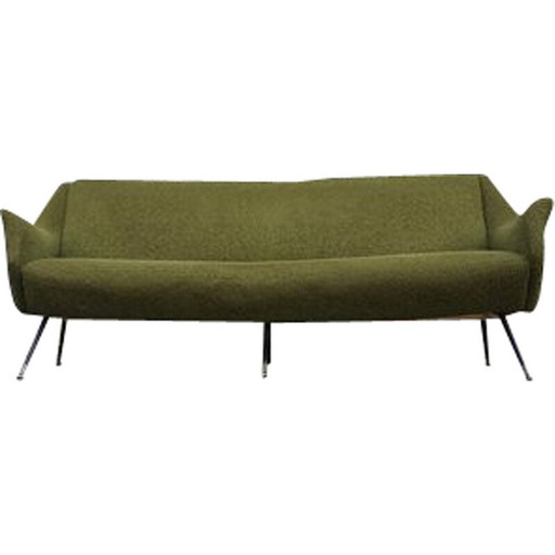 Vintage geschwungenes Sofa aus Messing und Wolle von Gigi Radice für Minotti, Italien 1950