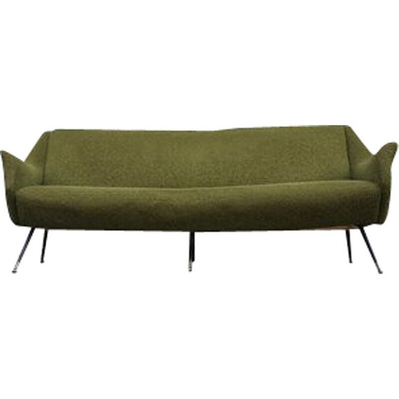 Image 1 of Vintage geschwungenes Sofa aus Messing und Wolle von Gigi Radice für Minotti, Italien 1950