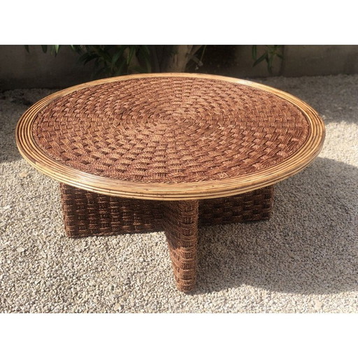 Vintage Couchtisch aus geflochtenem Seil und Rattan, 1970