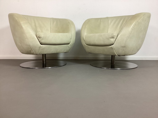 2 Vintage Italienische schwere Leder Tulip Design Sessel