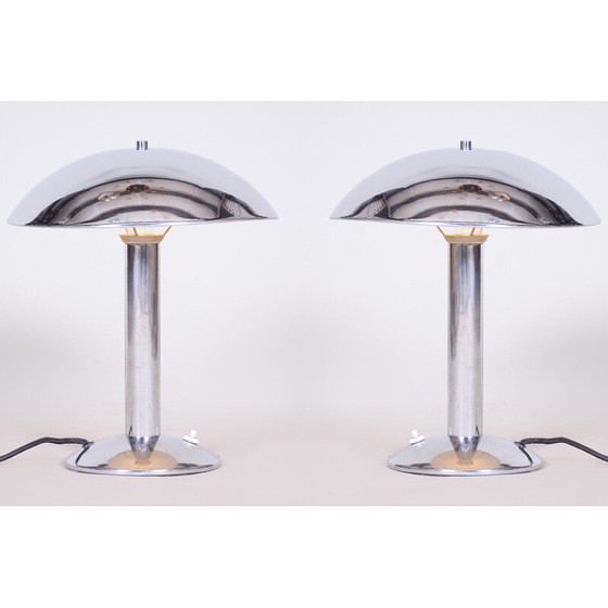 Image 1 of Paar Vintage Art Deco Tischlampen aus verchromtem Stahl, Tschechien 1930er Jahre