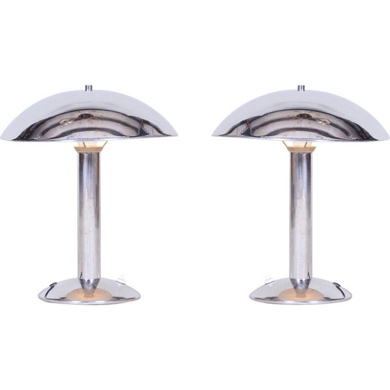Image 1 of Paar Vintage Art Deco Tischlampen aus verchromtem Stahl, Tschechien 1930er Jahre