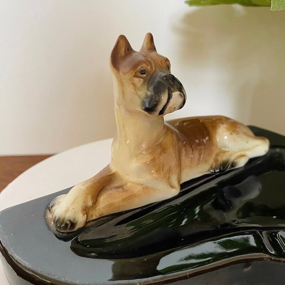 Image 1 of Vintage Art Deco Terrakotta Hund Aschenbecher