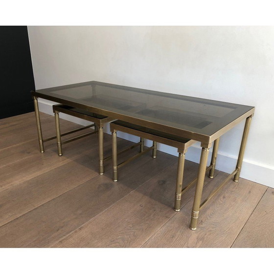 Image 1 of Vintage-Messing-Nesting-Tische mit Rauchglas, 1970