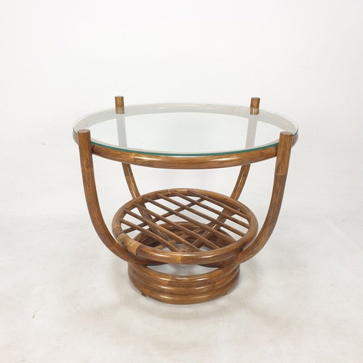 Vintage Couchtisch aus Bambus und Glas, Italien 1980