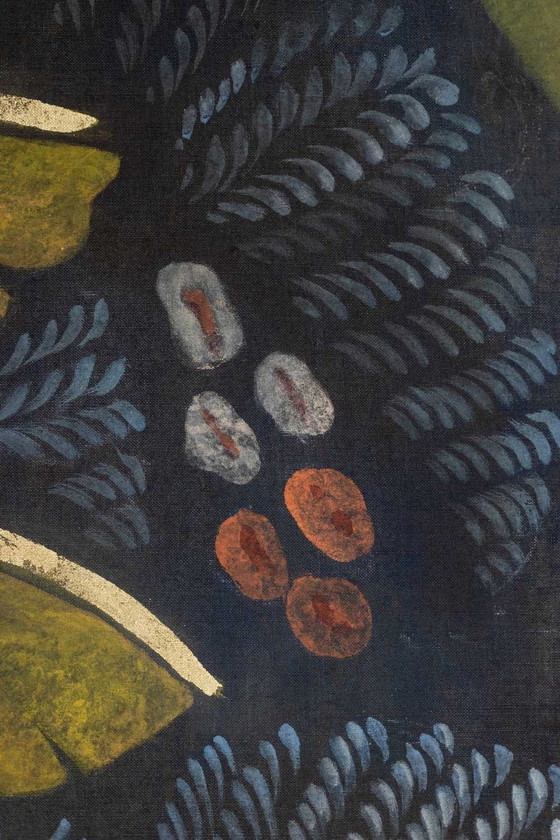 Image 1 of Gemaltes Leinwandbild mit einem Bären auf einem Blumenhintergrund. Zeitgenössisch.