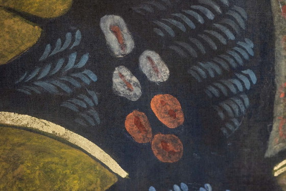 Image 1 of Gemaltes Leinwandbild mit einem Bären auf einem Blumenhintergrund. Zeitgenössisch.