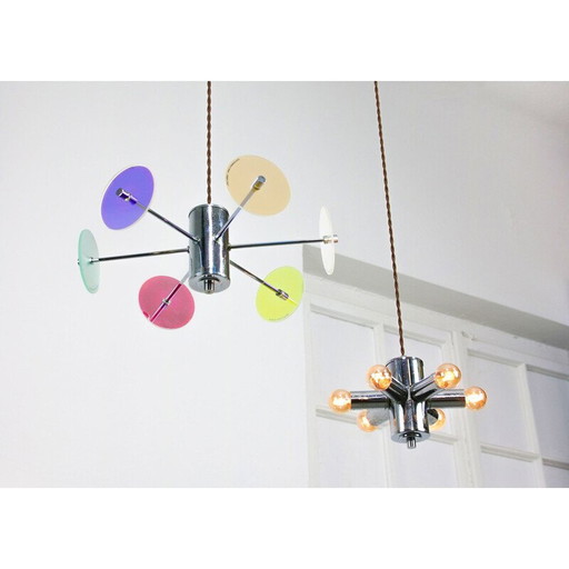 Vintage verchromte Aufhängung mit Glasskulptur, Italien 1970