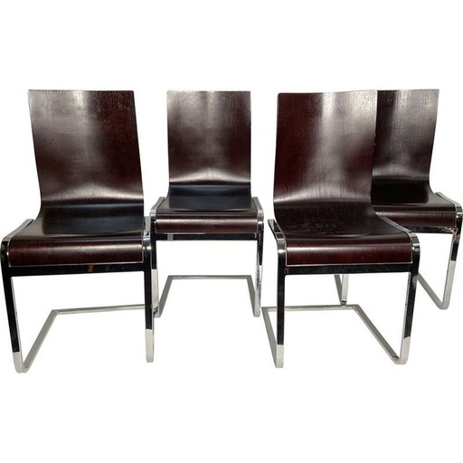 Satz von 4 verchromten Metallstühlen im Vintage-Stil