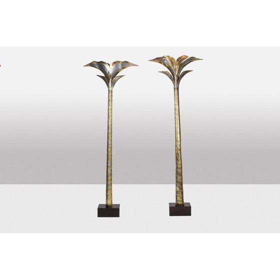 Image 1 of Stehlampe aus Gold- und Silbermessing mit einer Palme von Henri Fernandez für Maison Honoré, 1970