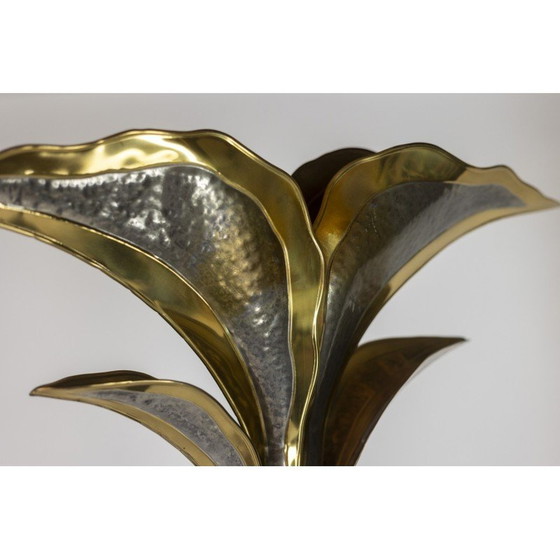 Image 1 of Stehlampe aus Gold- und Silbermessing mit einer Palme von Henri Fernandez für Maison Honoré, 1970