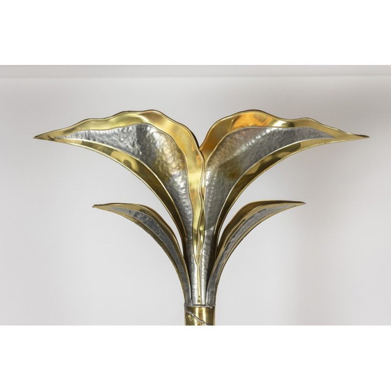 Image 1 of Stehlampe aus Gold- und Silbermessing mit einer Palme von Henri Fernandez für Maison Honoré, 1970