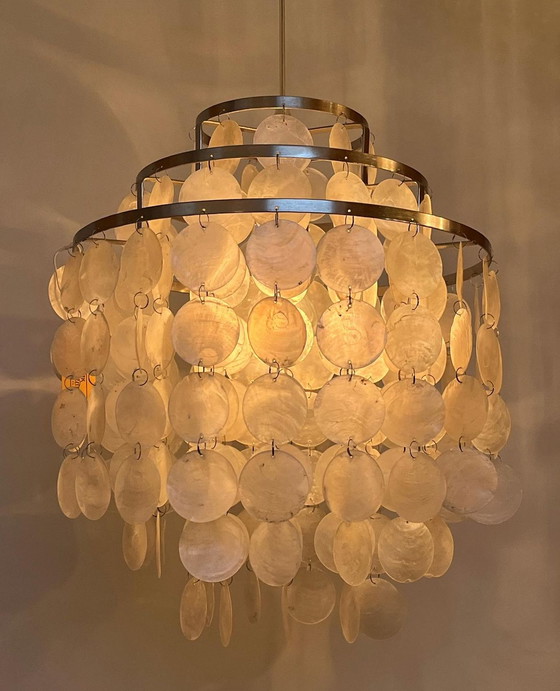 Image 1 of Vintage Capiz Shell Lampe Opaline Shell Edelstahl