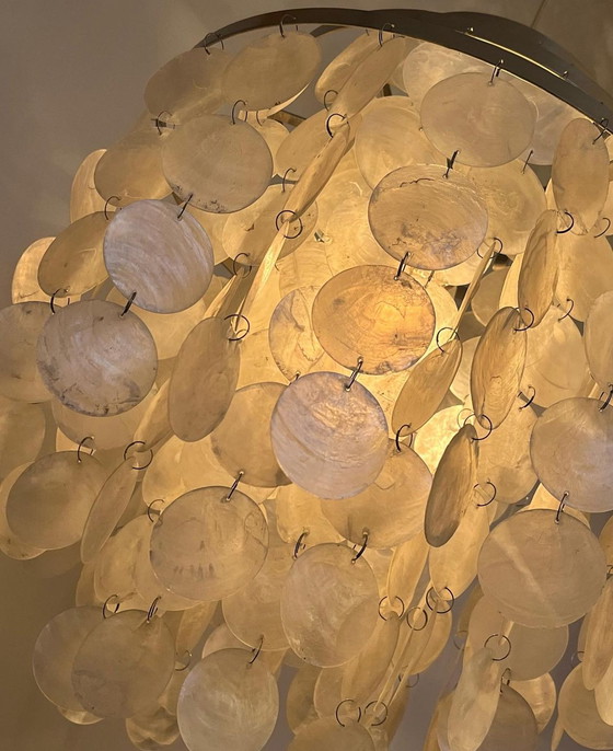 Image 1 of Vintage Capiz Shell Lampe Opaline Shell Edelstahl