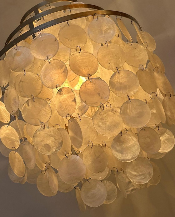 Image 1 of Vintage Capiz Shell Lampe Opaline Shell Edelstahl