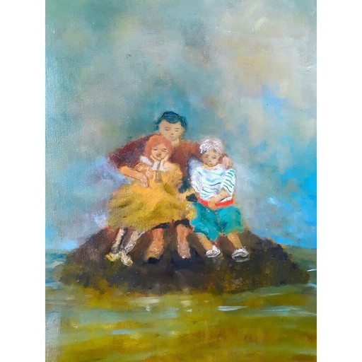 Vintage Öl auf Leinwand "Talking to the rocks 1" von Elodie Huré, 2020