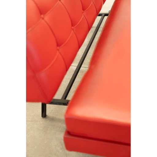 Vintage 3-Sitzer Sofa in rotem Kunstleder und schwarzem Eisen, Italien 1970