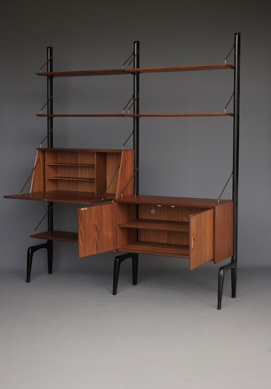 Image 1 of Modularer Teakholz-Wandschrank von Louis Van Teffellen für Wébé. 1950S