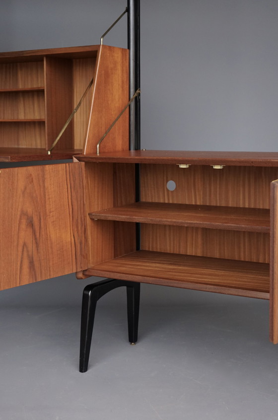 Image 1 of Modularer Teakholz-Wandschrank von Louis Van Teffellen für Wébé. 1950S