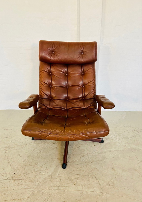 Image 1 of Schwedischer Mid Century Gøte Møbler Leder-Drehstuhl