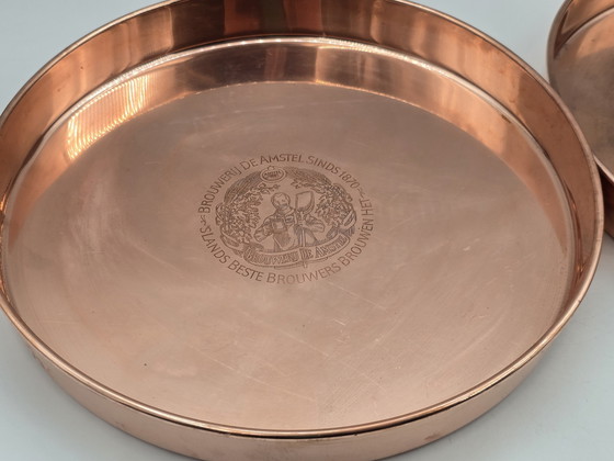 Image 1 of 2 X Vintage Amstel Bier Rot Kupfer Serviertabletts