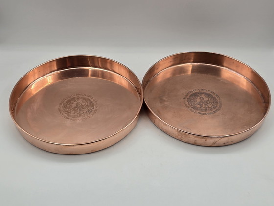 Image 1 of 2 X Vintage Amstel Bier Rot Kupfer Serviertabletts