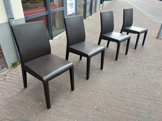 Image 1 of 4x Rolf Benz Stuhl - braunes Leder