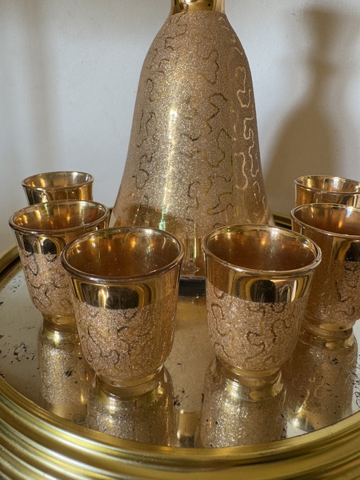 Likörservice Karaffe Und Glas Gold 60er Jahre