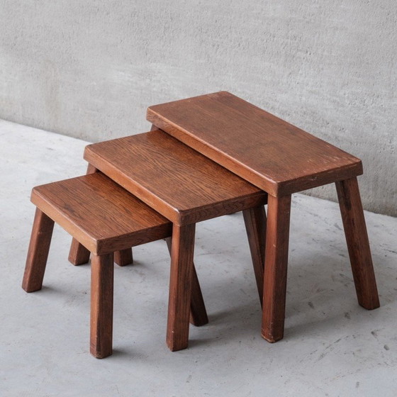 Image 1 of Rechteckige Eichenholz-Nesttische, Belgien 1970er Jahre