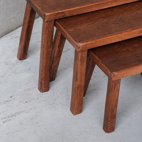 Image 1 of Rechteckige Eichenholz-Nesttische, Belgien 1970er Jahre