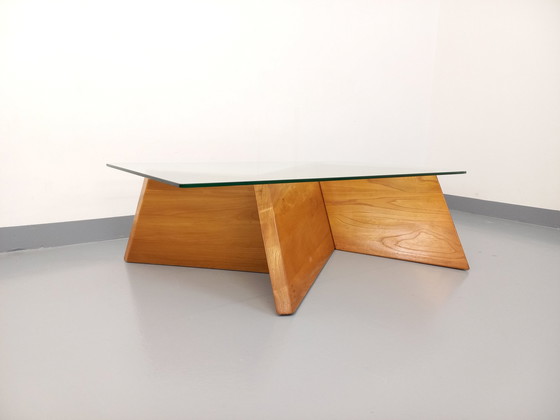 Image 1 of Vintage rechteckiger Couchtisch aus massiver Ulme und Glas aus den 1980er Jahren