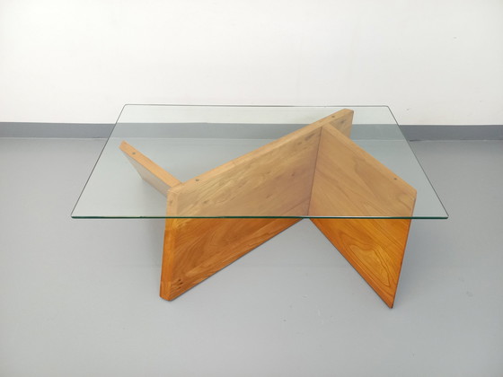 Image 1 of Vintage rechteckiger Couchtisch aus massiver Ulme und Glas aus den 1980er Jahren