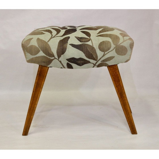 Image 1 of Vintage Hocker in Buche und Jacquard-Stoff Lelievre 1950s