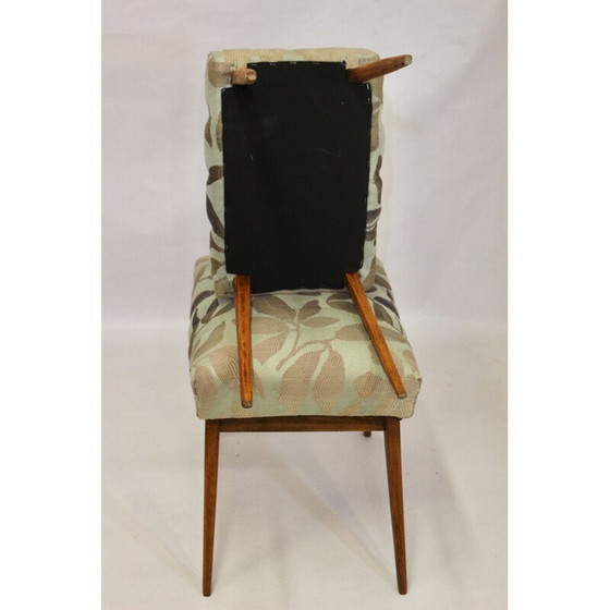 Image 1 of Vintage Hocker in Buche und Jacquard-Stoff Lelievre 1950s