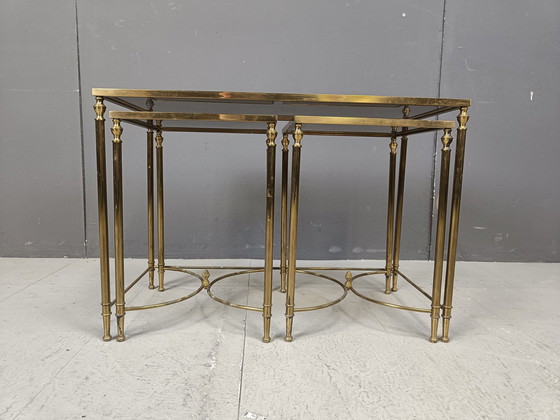 Image 1 of Neoklassizistischer Couchtisch aus vergoldetem Metall im Stil von Maison Jansen, 1960er Jahre